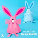 Dos conejos hechos con platos de papel