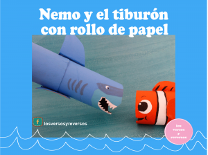 El pez Nemo y el tiburón hechos de rollos de cartón.