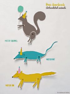 Ardilla, ratón y zorro a color articulados