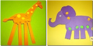 Jirafa y elefante a color articulados