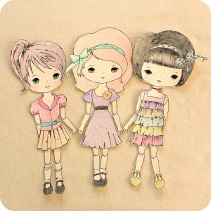 Tres muñecas de papel articuladas