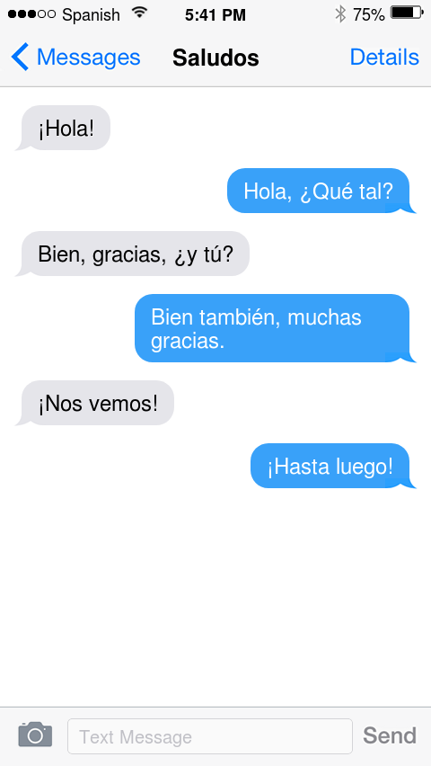 Example of text messages - Spanish greetings